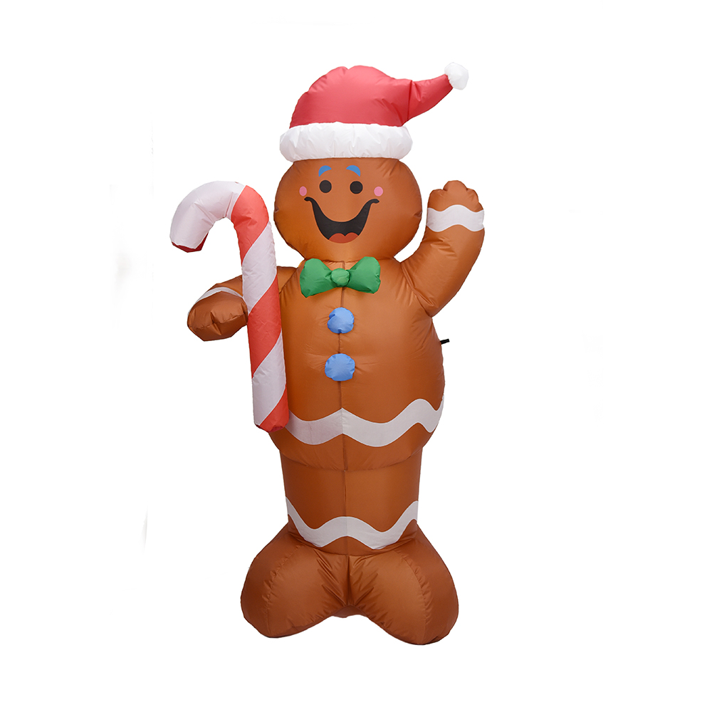 Bonhomme en pain d'épice gonflable de Noël de 150 cm tenant une canne en bonbon (lumières LED)