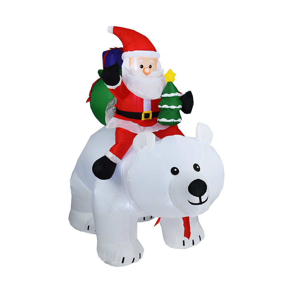 200cm Père Noël de Noël assis sur un ours polaire avec tête tremblante décoration de jardin de Noël (led intégrée)