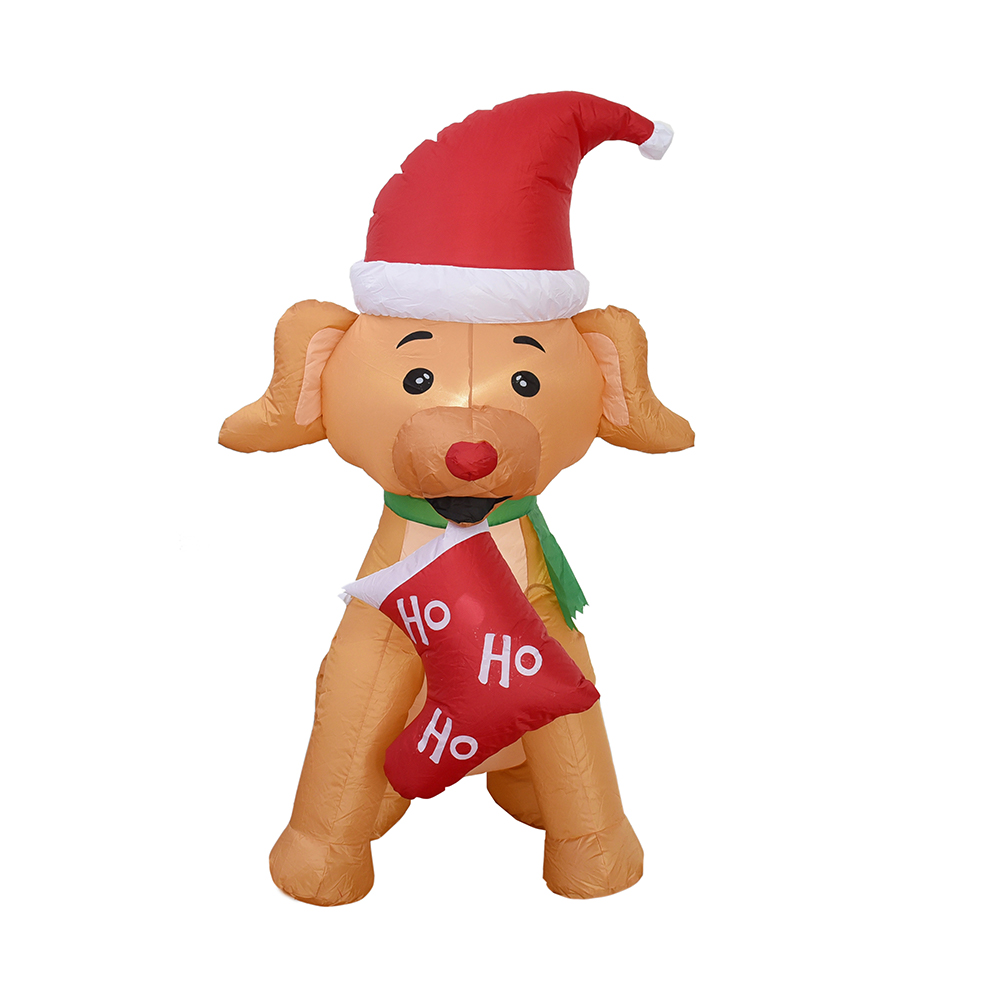 Chiot gonflable de Noël de 150 cm avec décoration extérieure de bas de Noël (led intégrée)