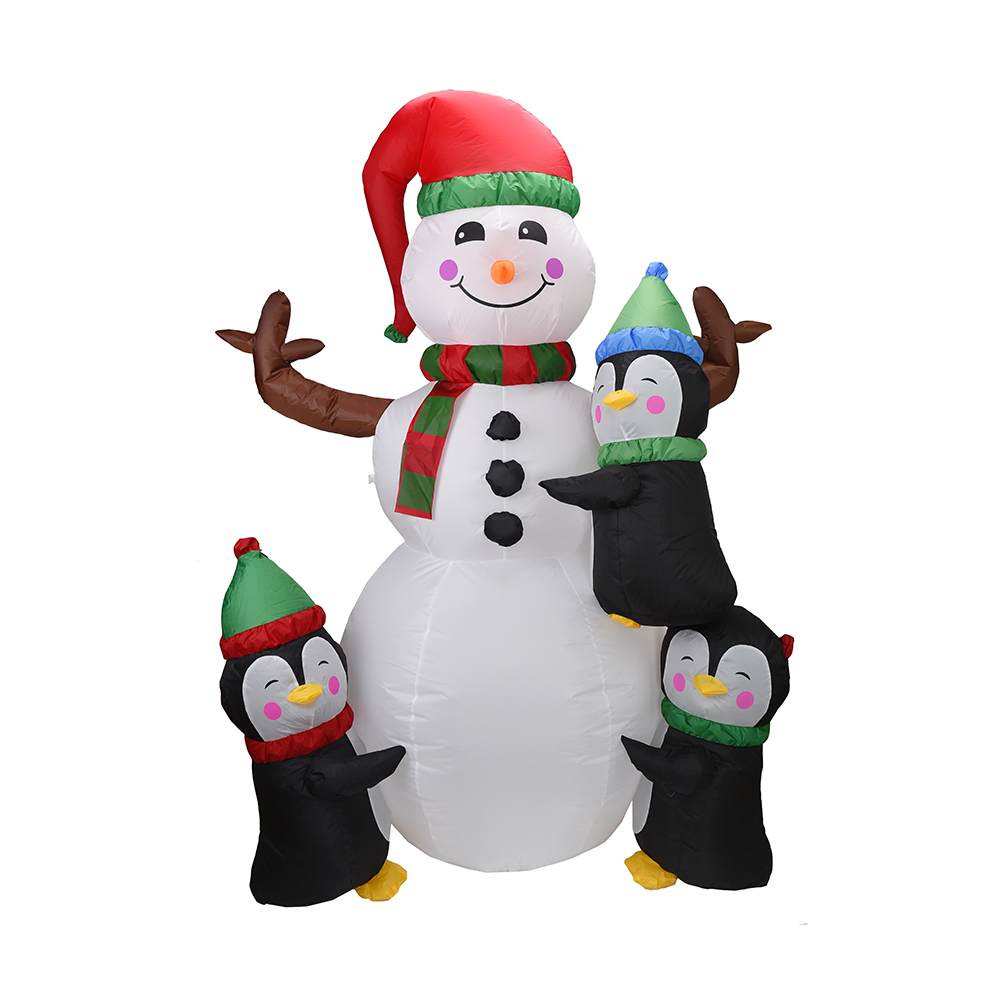 Bonhomme de neige gonflable de Noël de 180 cm avec décoration de 3 pingouins mignons (led intégrée)