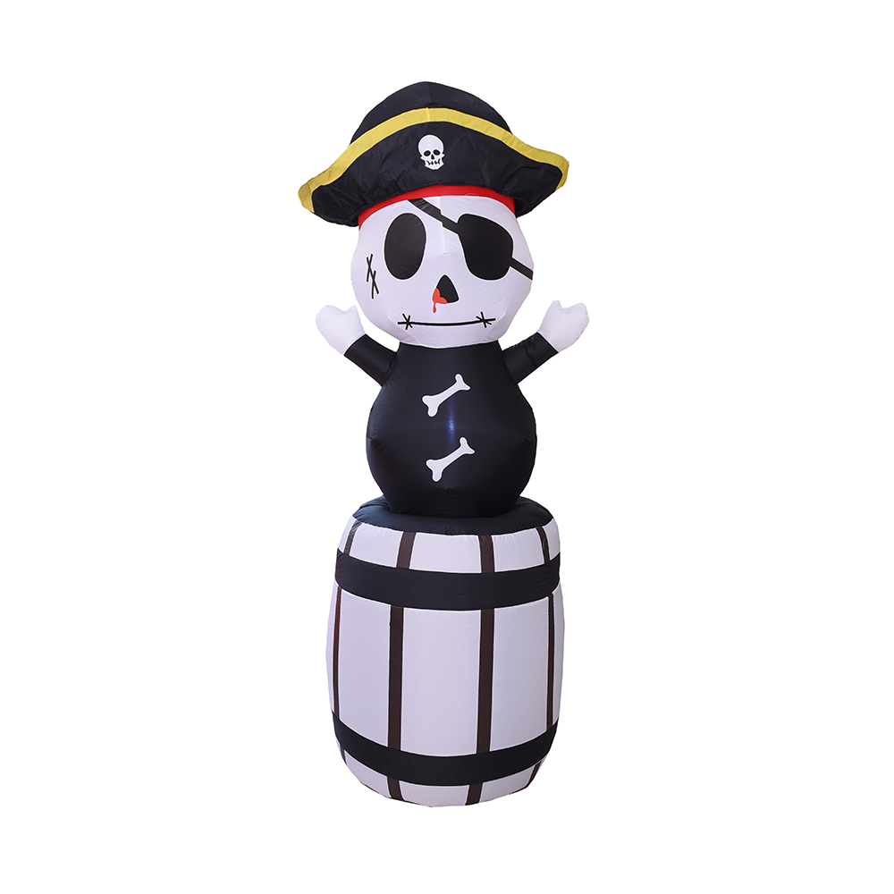 Pirate gonflable d'Halloween de 210 cm assis sur une décoration extérieure de tonneau (led intégrée)